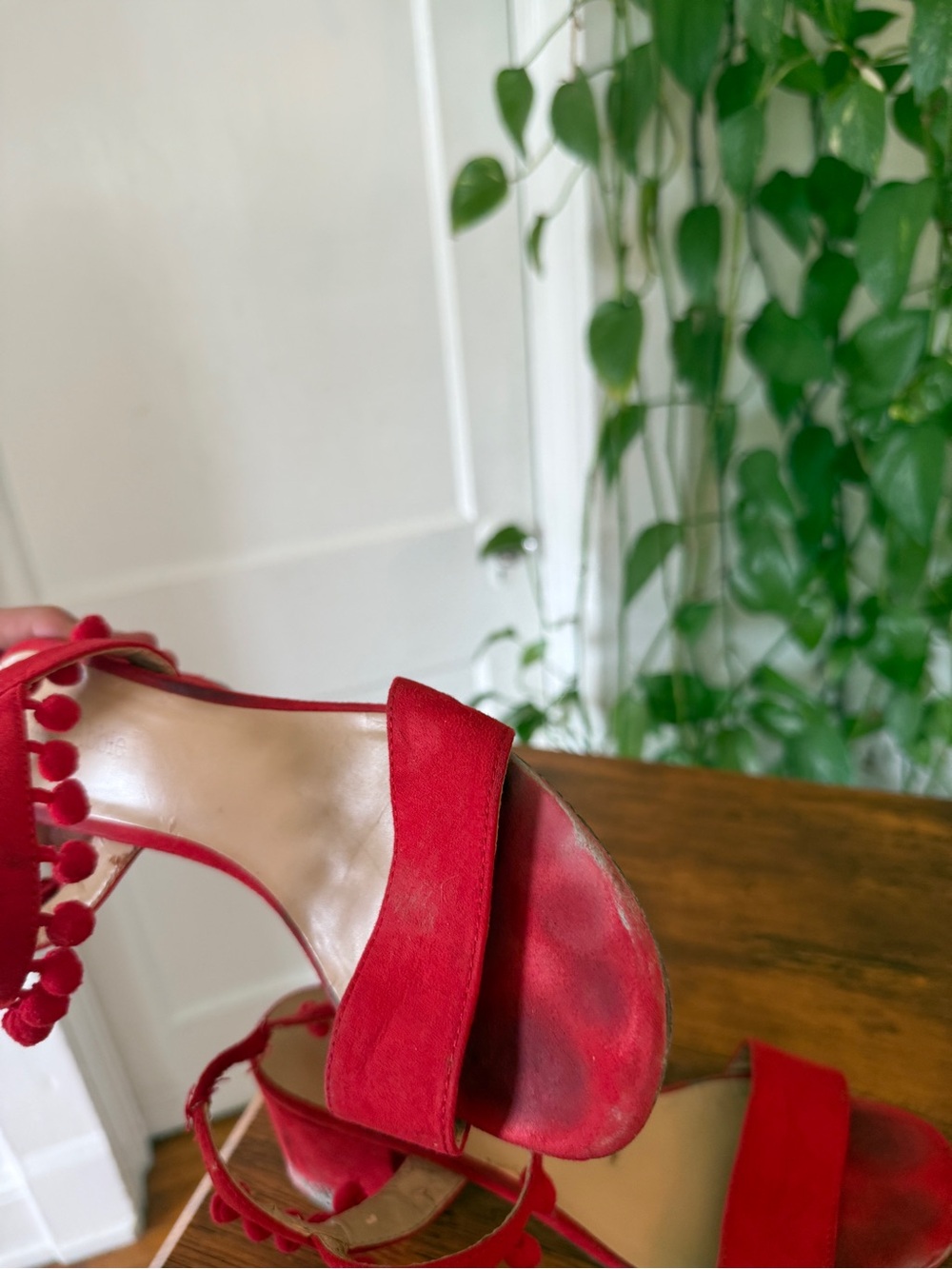 Red Pom-Pom Ankle Strap Sandals Lexi & Abbie - Picture 12 of 14